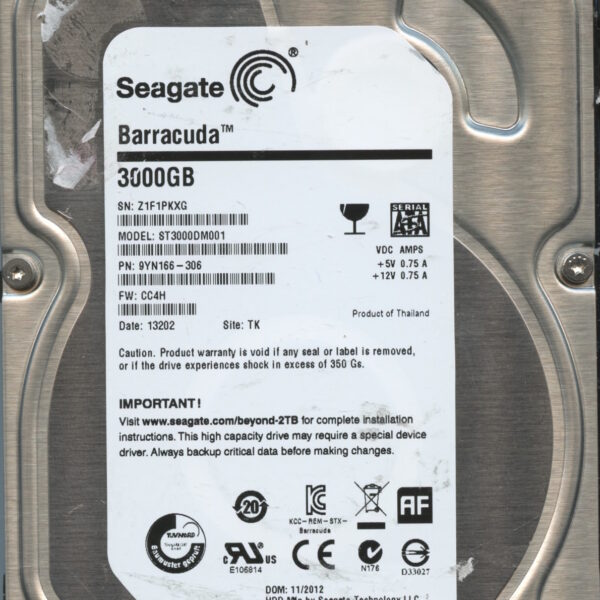 SEAGATE ST3000DM001 CC4H 9YN166-306 2TB