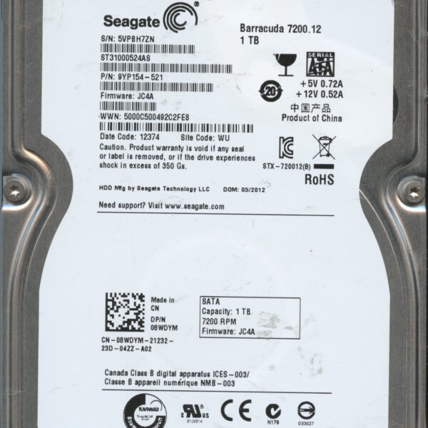 SEAGATE ST31000524AS JC4A 9YP154-521 1TB