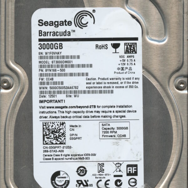 SEAGATE ST3000DM001 CC4B 9YN166-500 3TB