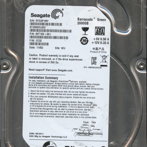 SEAGATE ST2000DL003 CC32 9VT166-301 2TB