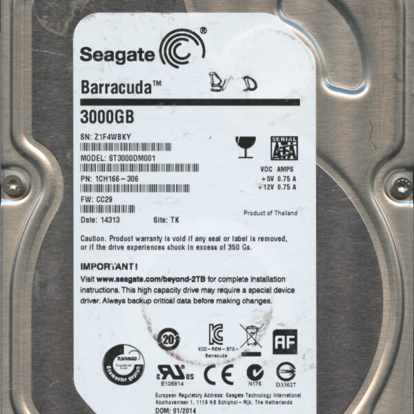 SEAGATE ST3000DM001 CC29 1CH166-306 3TB