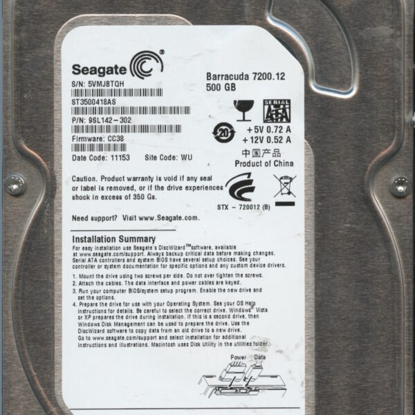 SEAGATE ST3500418AS 3.AAE 9SL142-302 500GB