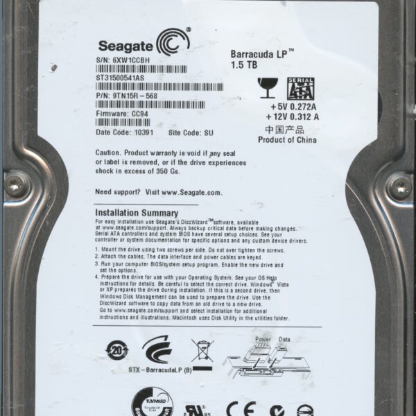 SEAGATE ST31500541AS CC94 9TN15R-568 1.5TB