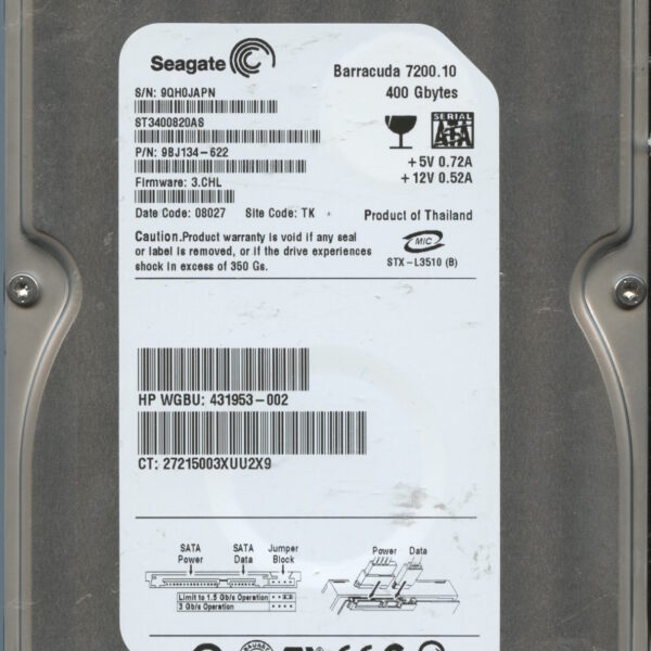 SEAGATE ST3400820AS 3.CHL 9BJ134-622 400GB