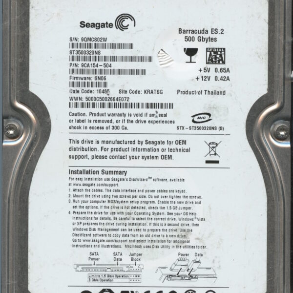 SEAGATE ST3500320NS SN06 9CA154-504 500GB