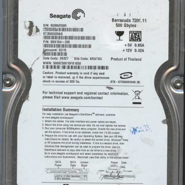 SEAGATE ST3500320AS SD15 9BX154-504 500GB