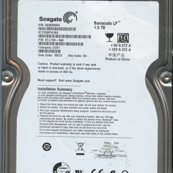 SEAGATE ST31500541AS CC91 9TN15R-568 1.5TB