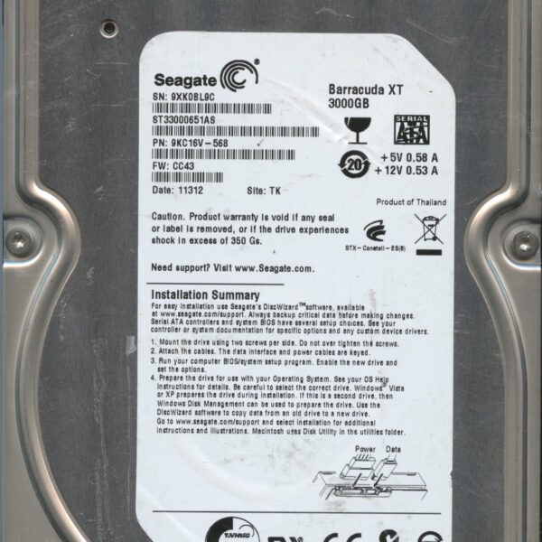 SEAGATE ST33000651AS CC43 9KC16V-568 3TB