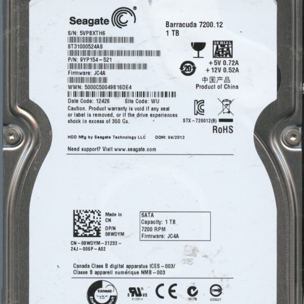 SEAGATE ST31000524AS JC4A 9YP154-521 1TB