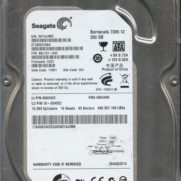 SEAGATE ST3250318AS CC67 9SL131-543 500GB