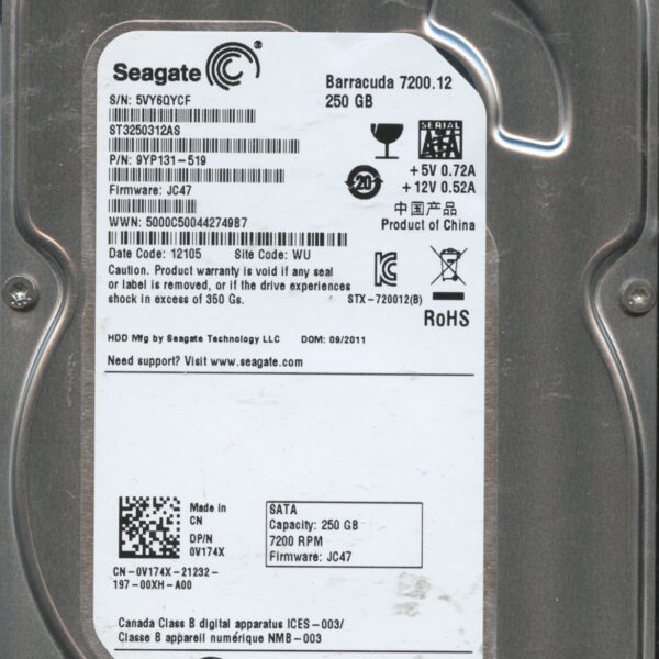 SEAGATE ST3250312AS JC47 9YP131-519 250GB