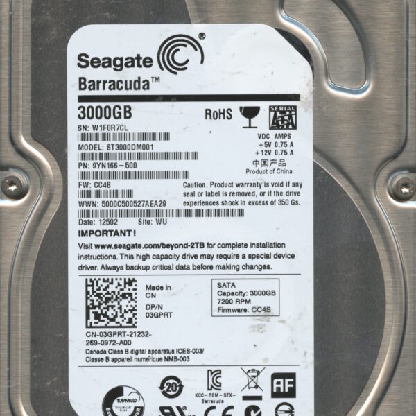 SEAGATE ST3000DM001 CC4B 9YN166-500 3TB