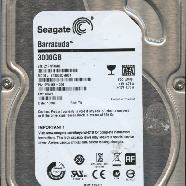 SEAGATE ST3000DM001 CC4H 9YN166-306 3TB