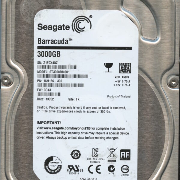 SEAGATE ST3000DM001 CC43 1CH166-300 3TB