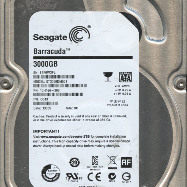 SEAGATE ST3000DM001 CC43 1CH166-300 3TB