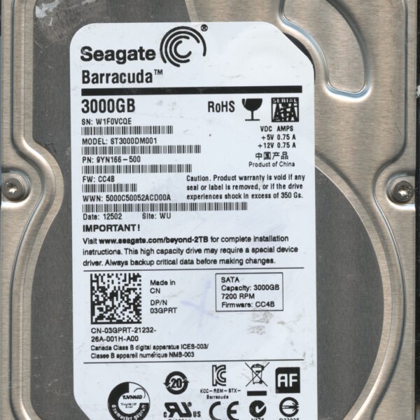 SEAGATE ST3000DM001 CC4B 9YN166-500 3TB