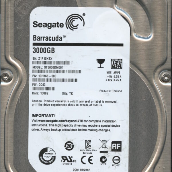 SEAGATE ST3000DM001 CC43 1CH166-300 2TB