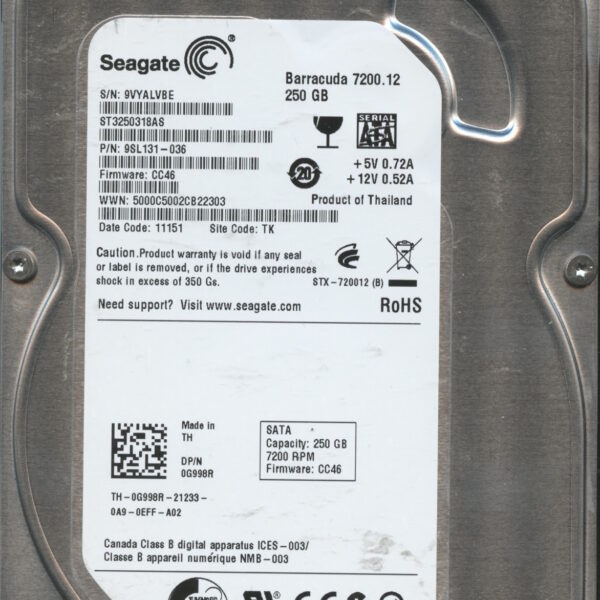 SEAGATE ST3250318AS CC46 9SL131-036 250GB