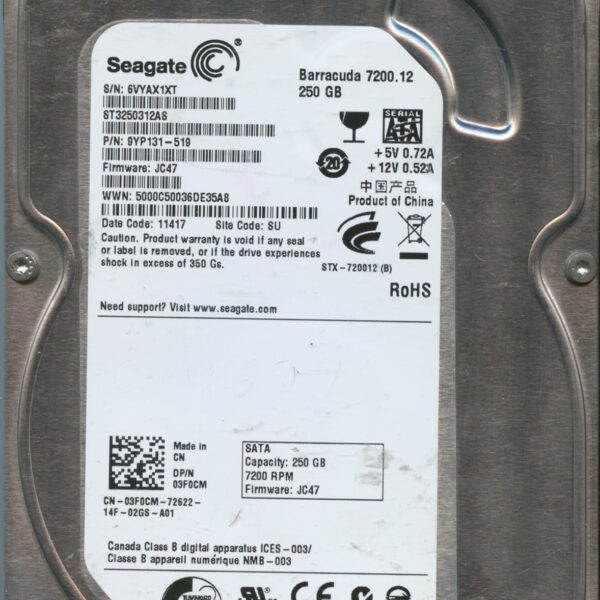 SEAGATE ST3250312 JC47 9YP131-519 250GB