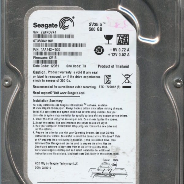 SEAGATE ST3500411SV CV15 1AA142-500 500GB