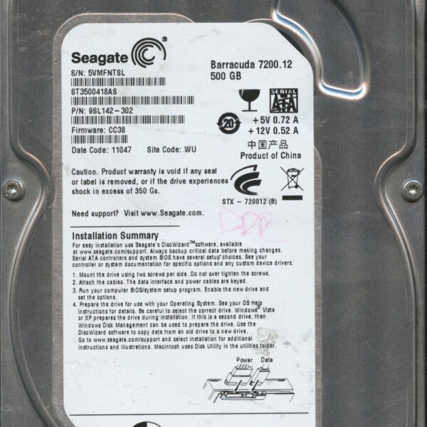 SEAGATE ST3500418AS CC38 9SL142-302 500GB