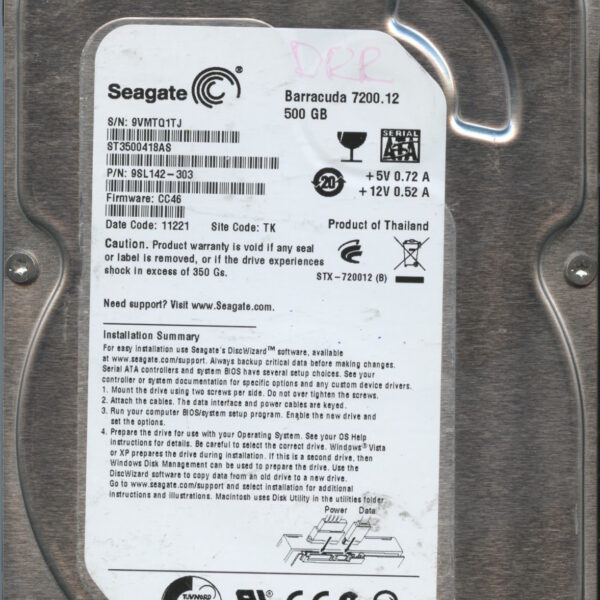 SEAGATE ST3500418AS CC46 9SL142-303 500GB