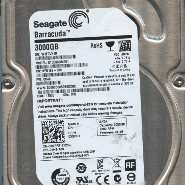 SEAGATE ST3000DM001 SD17 9YN166-500 3TB