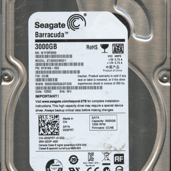 SEAGATE ST3000DM001 CC4B 9YN166-500 3TB