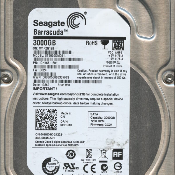 SEAGATE ST3000DM001 CC24 1CH166-501 3TB