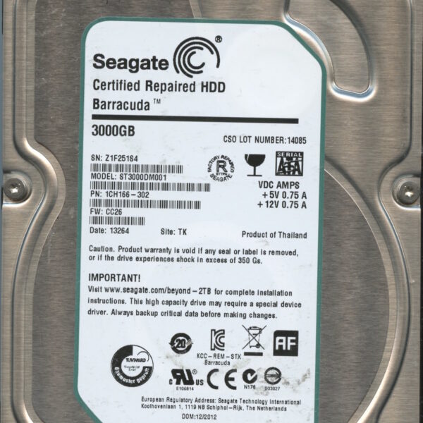 SEAGATE ST3000DM001 CC26 1CH166-302 3TB