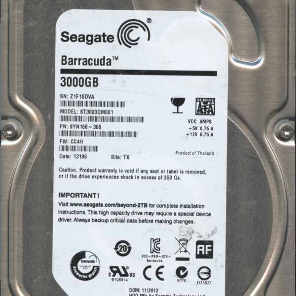 SEAGATE ST3000DM001 CC4H 9YN166-306 3TB