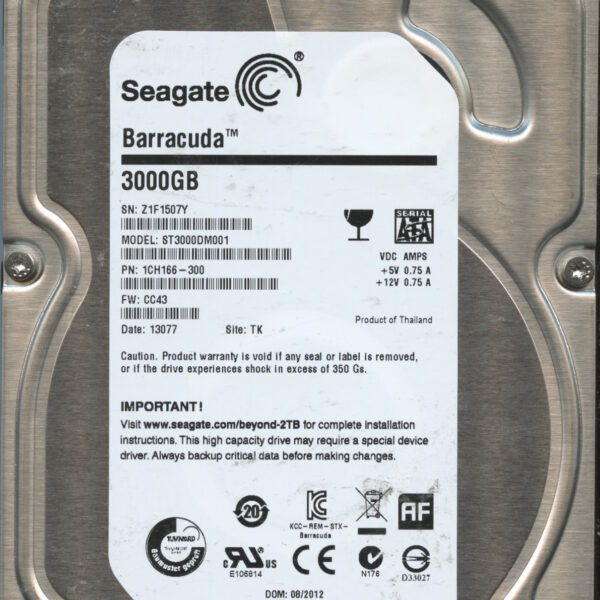 SEAGATE ST3000DM001 CC26 1CH166-302 3TB