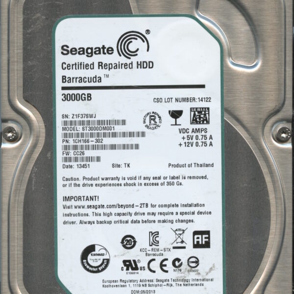 SEAGATE ST3000DM001 CC26 1CH166-302 3TB