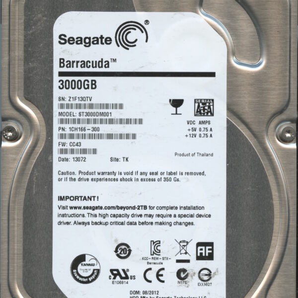 SEAGATE ST3000DM001 CC43 1CH166-300 3TB