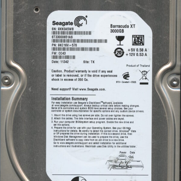 SEAGATE ST33000615AS CC43 9KC16V-578 3TB