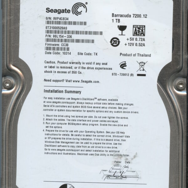 SEAGATE ST31000528AS CC38 9SL154-336 1TB