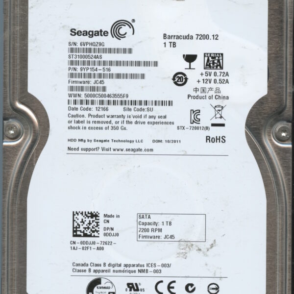 SEAGATE ST31000524AS JC45 9YP154-516 1TB