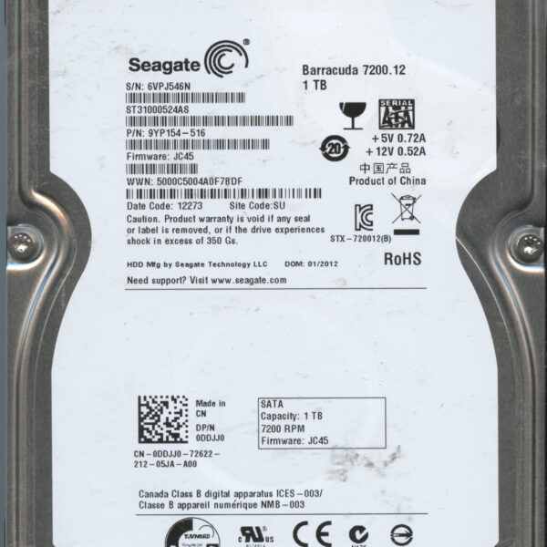 SEAGATE ST31000524AS JC45 9YP154-516 1TB