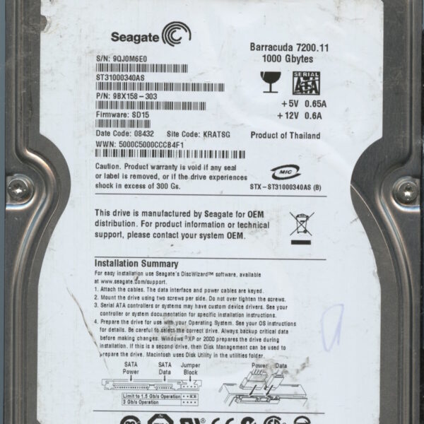 SEAGATE ST3100340AS 8.05 9BX158-303 1TB