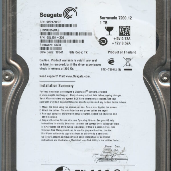 SEAGATE ST31000528AS CC38 9SL154-336 1TB