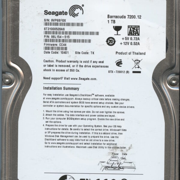 SEAGATE ST31000528AS CC44 9SL154-515 1TB