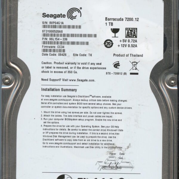 SEAGATE ST31000528AS CC34 9SL154-336 1TB