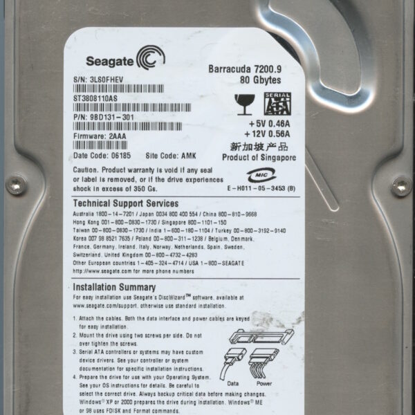 SEAGATE ST3808110AS 2AAA 9BD131-301 80GB