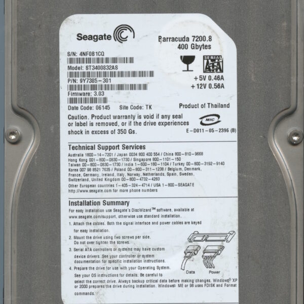 SEAGATE ST3400832AS 3.03 9Y7383-301 400GB