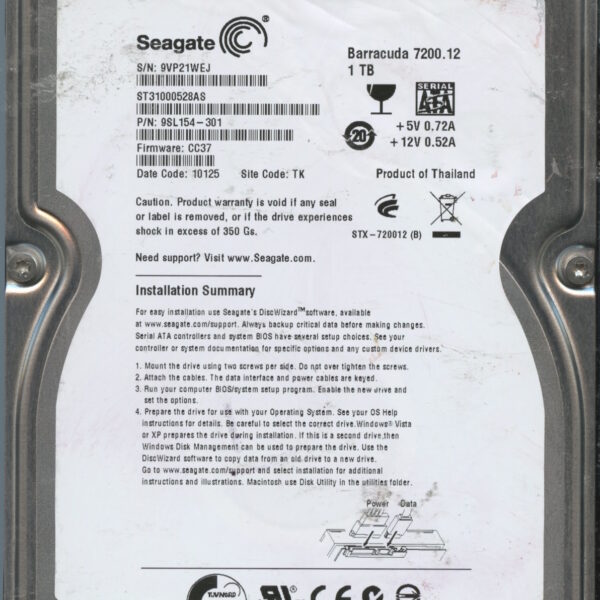 SEAGATE ST31000528AS CC37 9SL154-302 1TB