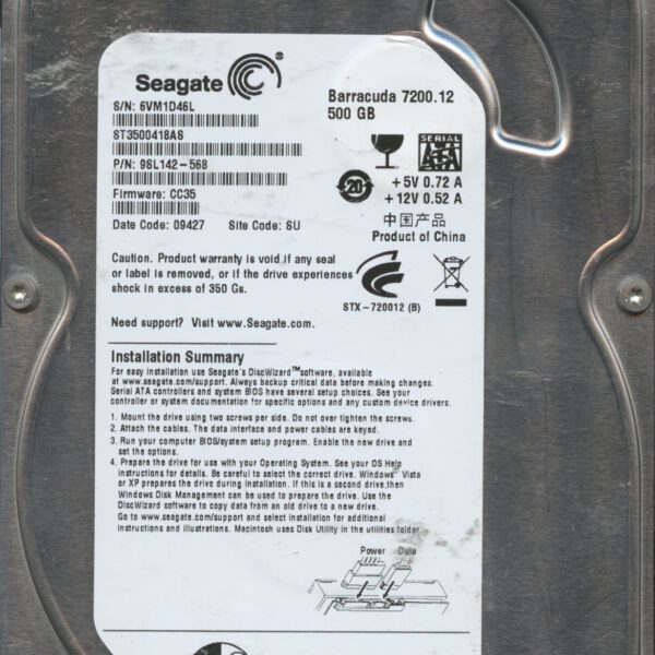 SEAGATE ST3500418AS CC35 9SL142-568 500GB