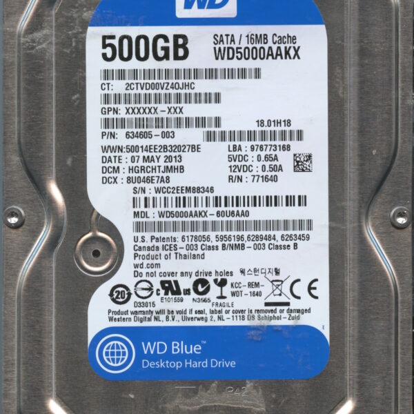 WD5000AAKX WCC2E 05:13 WESTERN DIGITAL 500GB