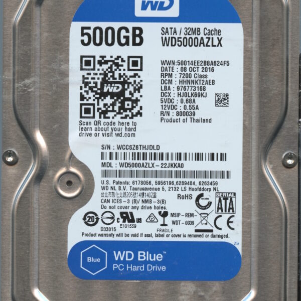 WD5000AZLX WCC6Z 10:16 WESTERN DIGITAL 500GB