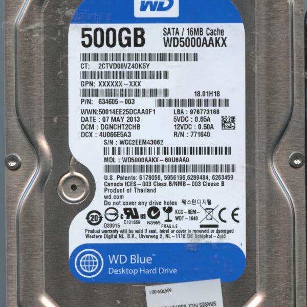 WD5000AAKX WCC2E 05:13 WESTERN DIGITAL 500GB