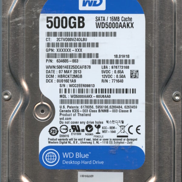 WD5000AAKX WCC2E 05:13 WESTERN DIGITAL 500GB